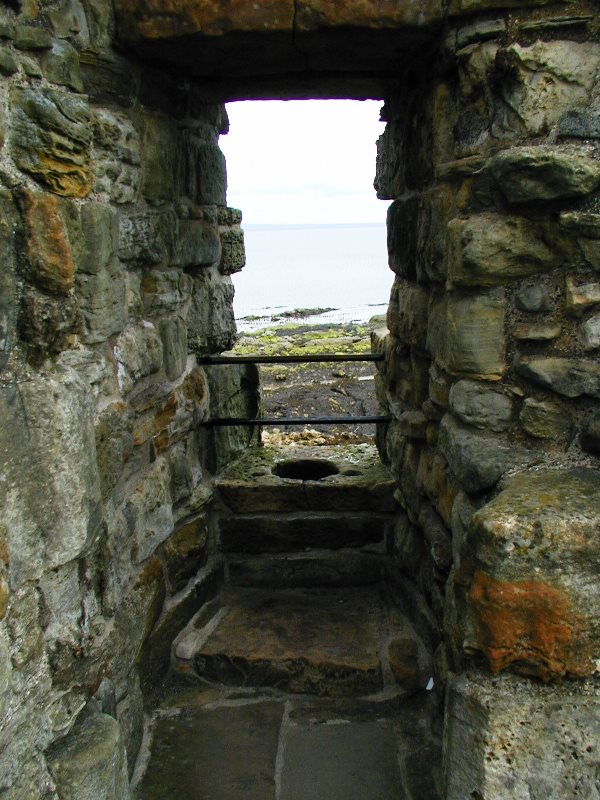 The windy toilet of St. Andrew's Castle in Scotland